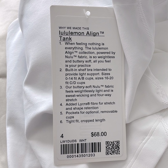 NWT Lululemon Align Tank White Size 4 - Picture 5 of 10